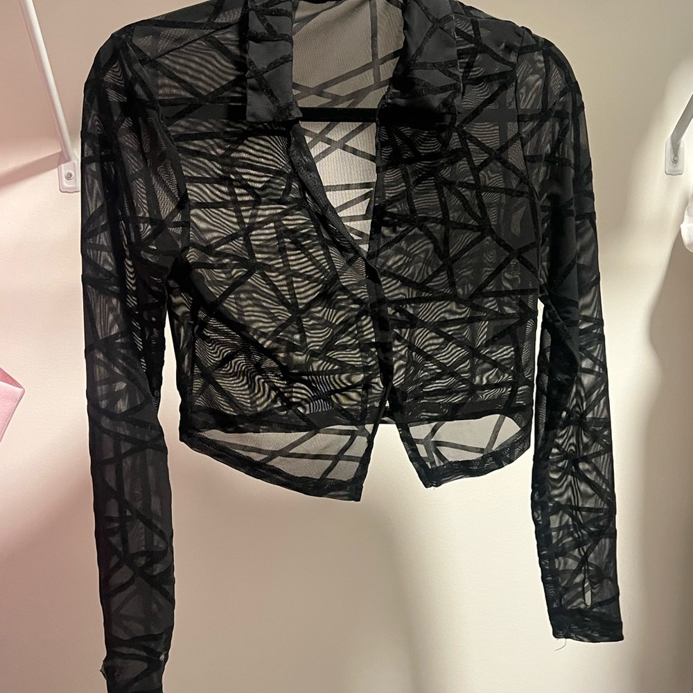 Black Sheer Geometric Women's Top